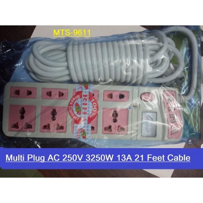 Picture of Multiplug Socket Heavy Duty Multi Plug AC 250V 3250W 13A 21 Feet Cable Brass Contact 8 Point Socket LED & Voltmeter Indicator Control With Single Switch Multi Usage Extension Socket