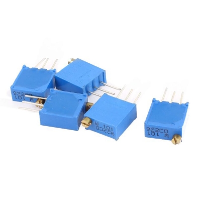 Picture of 5Pcs- 3296 101 Square Cermet 100 Ohm 1/2W Vertical Potentiometer Variable Resistors 3 Pin 100 Ohm Trimpot Trimmer 101 Potentiometer 25 Turn 3 Pin 3296 Adjustment Trim Pot Switches