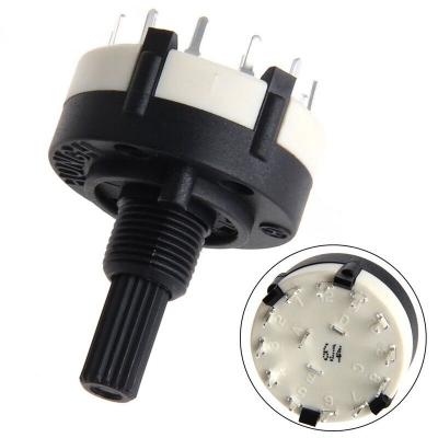 Picture of RS26 Rotary Switch 1 Pole Position 12 Selectable Band Rotary Channel Selector Switch Single Deck Volume Switches Panel Mount Variable Resistors