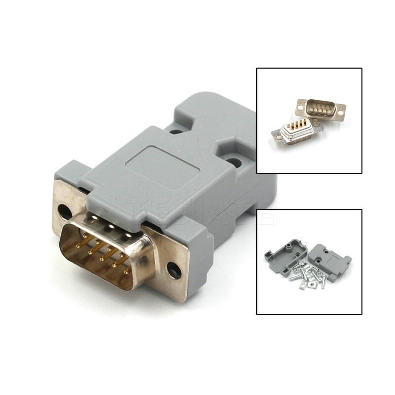 Picture of 1Pair - MALE FEMALE DB9 2 Rows 9 Pin Male Female VGA DB9 Connector With Plastic Cover DB9 RS232 Connector DB9 Male Female Connector For LCD Monitor Cables
