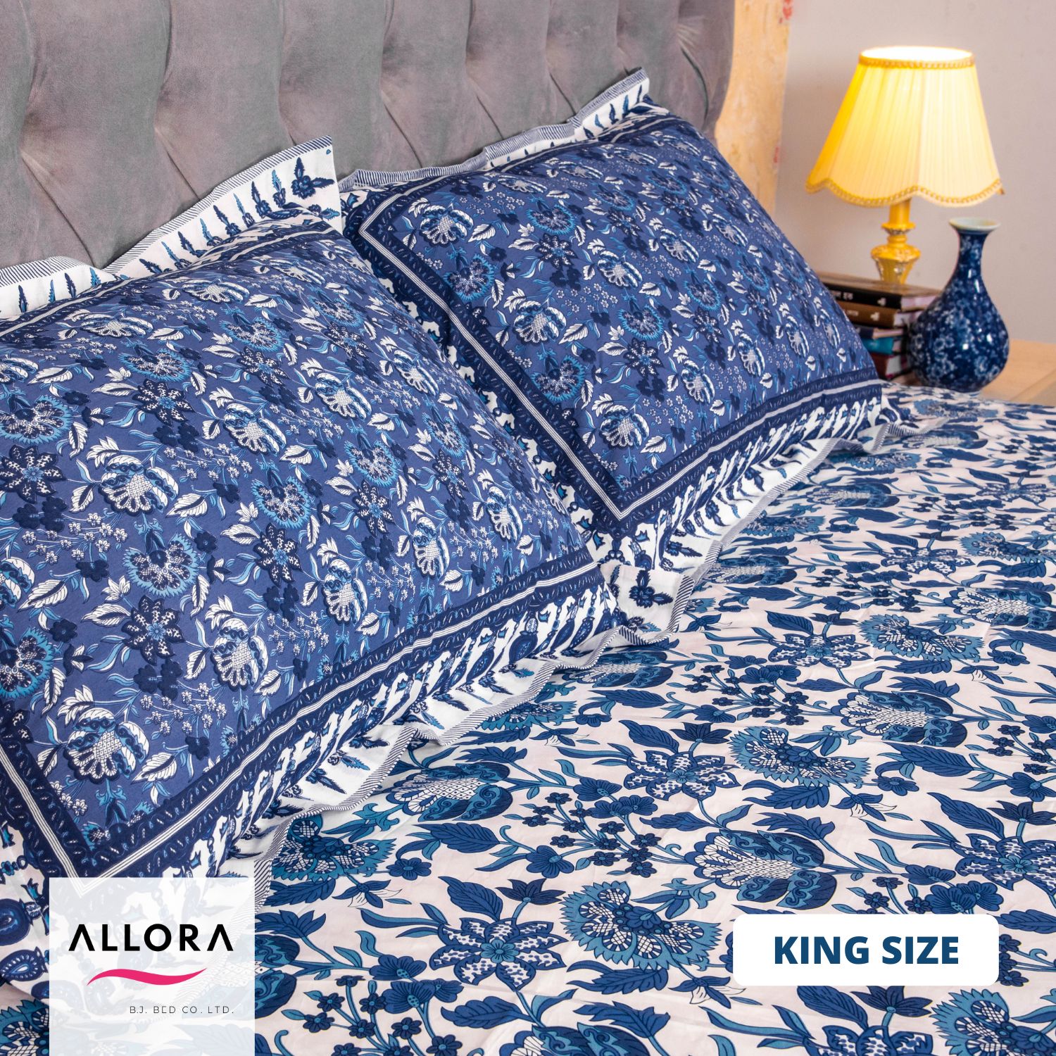 White Blue Print Allora Bed Sheet ALLORA BDonline shop bangladeshothoba.com