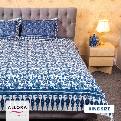 White Blue Print Allora Bed Sheet ALLORA BDonline shop bangladeshothoba.com