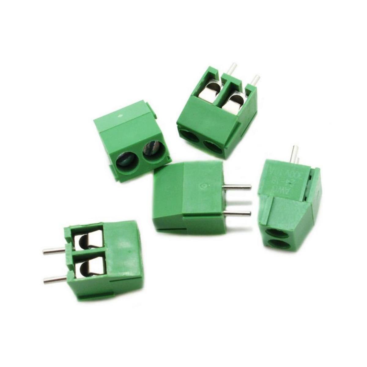 Picture of 5Pcs- 2 Pin GREEN Color KF301-2P 2 Pin Connector PCB Mount Straight Screw Terminal Block 2 Pin Cable Connector 5.08mm Pitch Socket PCB Screw Connectors 2 Way