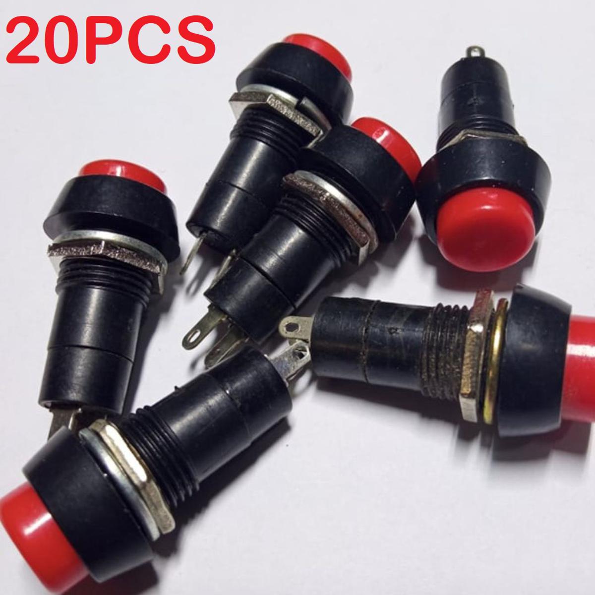 Picture of 20Pcs- Click Switch PBS-11 SELF-LOCK AC 250V 3A 2 Pin Leads On Off SPST RED CAP Self-Locking Plastic Push Button Switch Latching Switches 