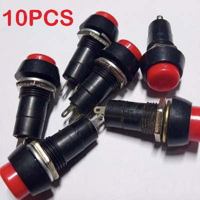 Picture of 10Pcs- Click Switch PBS-11 SELF-LOCK AC 250V 3A 2 Pin Leads On Off SPST RED CAP Self-Locking Plastic Push Button Switch Latching Switches 