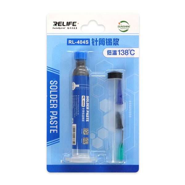 Picture of Solder Paste RE-LIFE RL-404S Solder Paste Lead Free 138C Low Temperature 10cc Tin Liquid BGA Soldering Fluxes Rework Repair Welding Flux Solder Paste Re-life RL-404S 138℃ Solder Paste With Matching Needle + Putter