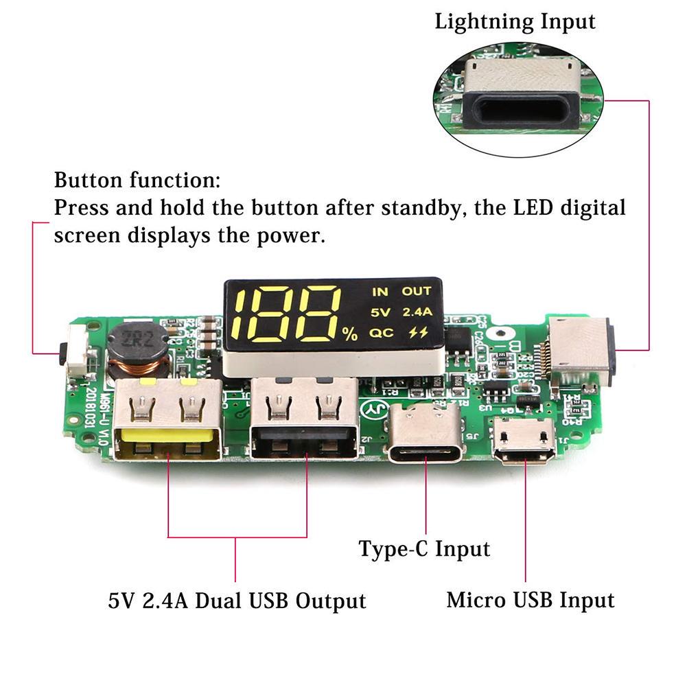 Picture of TOP CLASS Power Bank Circuit Dual USB 5V 2.4A Type-C Micro USB Mobile Power Bank 18650 Charging Module Lithium Battery Charger 18650 Power Bank Circuit For 18650 Battery