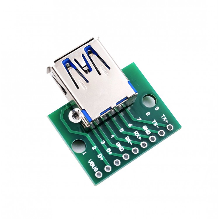 Picture of 9P USB 3.0 Type-A USB Female Connector Breakout USB 3.0 Type A Female Breakout Board 9 Pin PCB Converter Breadboard Switch Board Mother Seat USB Female Socket 2.54mm Pitch Adapters