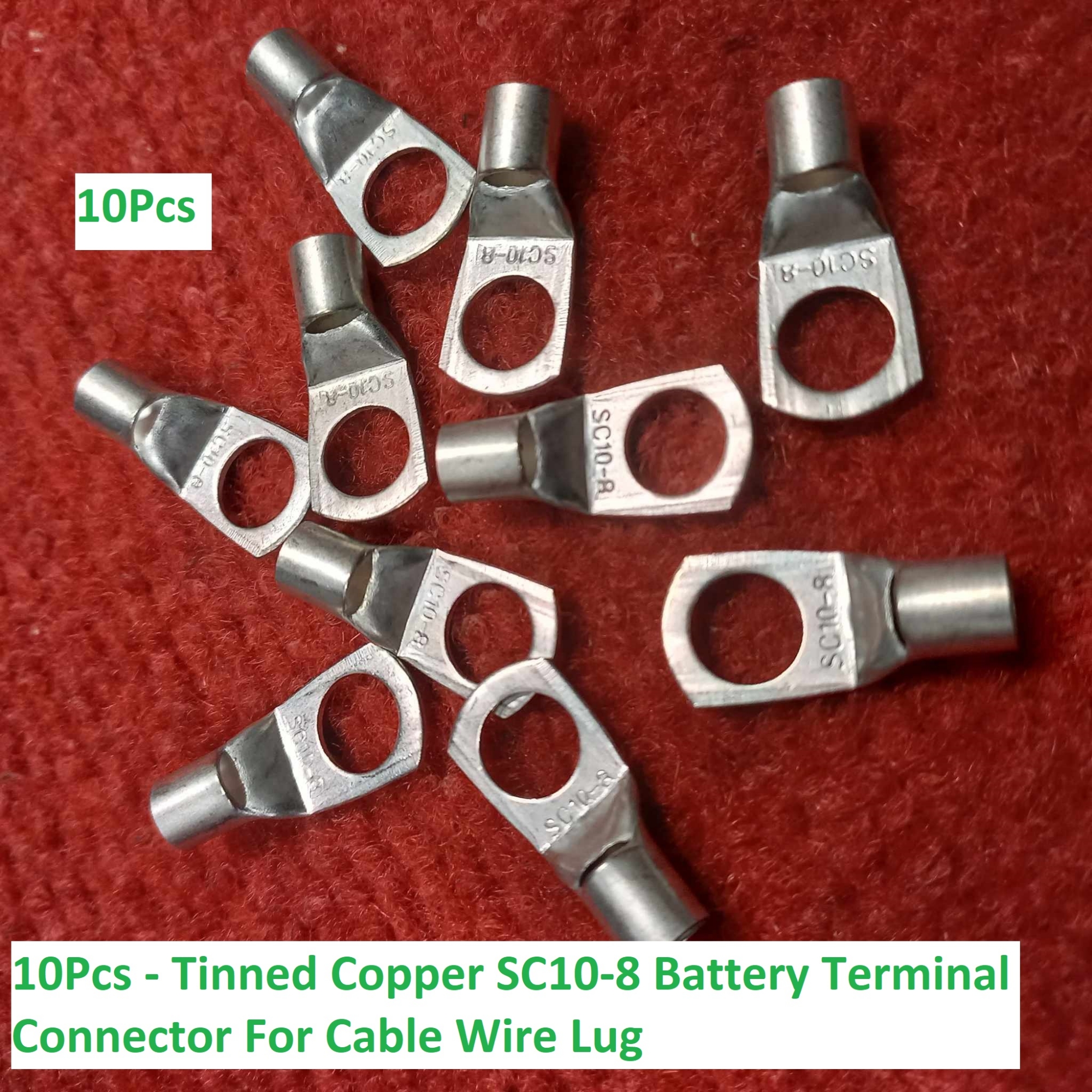 Picture of 10Pcs - Tinned Copper SC10-8 Battery Terminal Connector For Cable Wire Lug Wire Nose Ring Type Crimp Cable End Connector Terminals SC10-8 Battery Connector