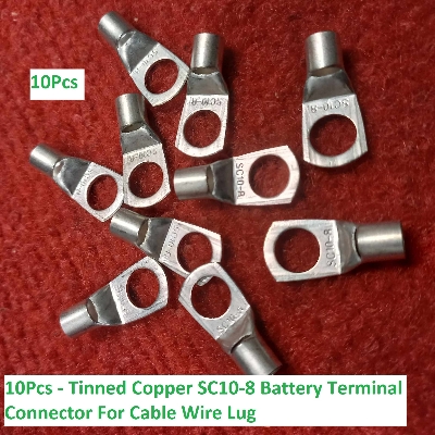 Picture of 10Pcs - Tinned Copper SC10-8 Battery Terminal Connector For Cable Wire Lug Wire Nose Ring Type Crimp Cable End Connector Terminals SC10-8 Battery Connector