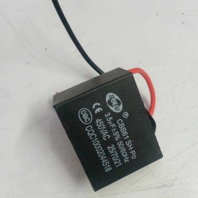Picture of CBB 3.5uF BOX Type Ceiling Fan Capacitor Industrial Electric Fan Capacitor 3.5uF 50Hz 60Hz 450VAC Capacitor For Ceiling Fan Capacitor 2 Pin Leads Cables