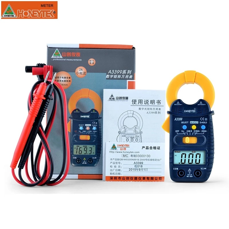 Picture of HONEYTEK A3399 Clamp Meter A3399 Digital Clamp Multimeter Ammeter A3399 Multifunctional Digital Clamp Meter DC AC Voltage AC Current Resistance Capacitance Frequency Testers