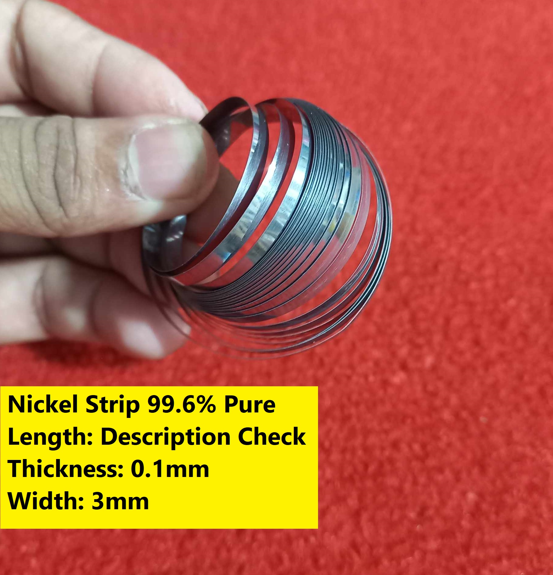 Picture of 5 Feet Length - 3mm Pure Nickel Strip 99.6% Pure Nickel Strip 0.1mm Thick 3mm Width Ni Plate Tape Nickel Sheet 3mm Nickel Strip For 18650 Battery AAA AA Battery Spot Welding Battery