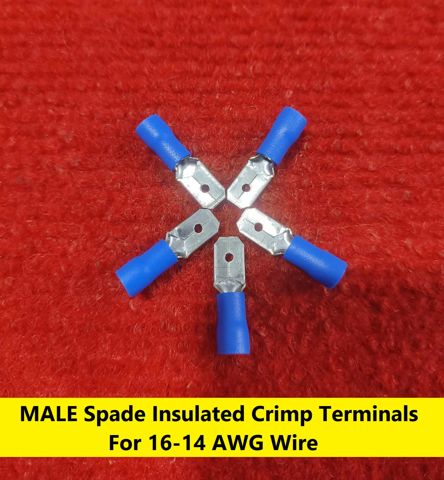 Picture of 10Pcs- 16-14 AWG MALE Spade Terminals MDD2-250 Male 6.3mm Quick Disconnects 16-14 AWG Wire Crimp Terminals Nylon Insulated Ring Terminal Male Quick Cables Connector