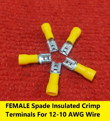 Picture of 10Pcs- 12-10 AWG FEMALE Spade Terminals 55-250 Female 6.3mm Quick Disconnects 12-10 AWG Wire Crimp Terminals Nylon Insulated Ring Terminal Female Quick Cables Connector