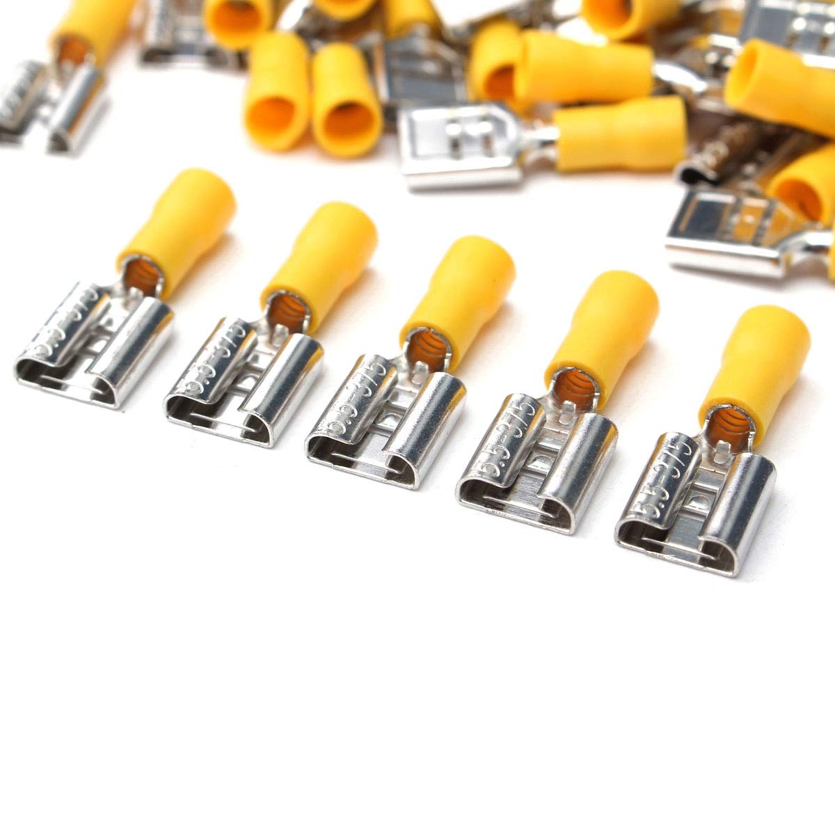 Picture of 10Pcs- 12-10 AWG FEMALE Spade Terminals 55-250 Female 6.3mm Quick Disconnects 12-10 AWG Wire Crimp Terminals Nylon Insulated Ring Terminal Female Quick Cables Connector
