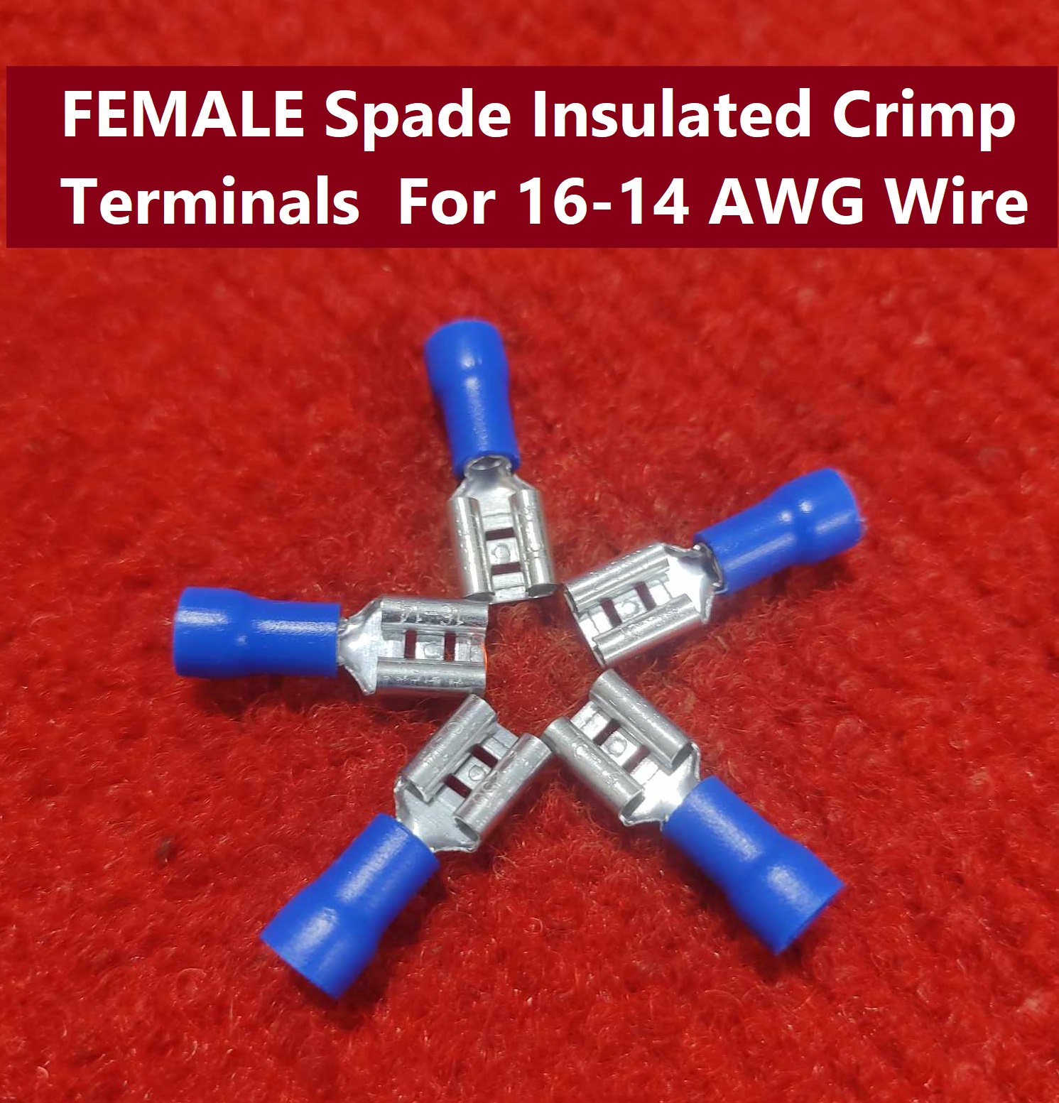 Picture of 10Pcs- 16-14 AWG FEMALE Spade Terminals MDD2-250 Female 6.3mm Quick Disconnects 16-14 AWG Wire Crimp Terminals Nylon Insulated Ring Terminal Female Quick Cables Connector