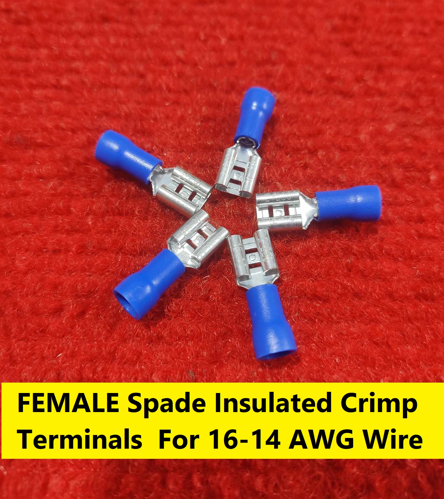 Picture of 10Pcs- 16-14 AWG FEMALE Spade Terminals MDD2-250 Female 6.3mm Quick Disconnects 16-14 AWG Wire Crimp Terminals Nylon Insulated Ring Terminal Female Quick Cables Connector