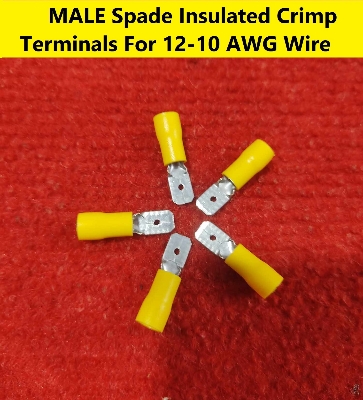 Picture of 10Pcs- 12-10 AWG MALE Spade Terminals 55-250 Male 6.3mm Quick Disconnects 12-10 AWG Wire Crimp Terminals Nylon Insulated Ring Terminal Male Quick Cables Connector