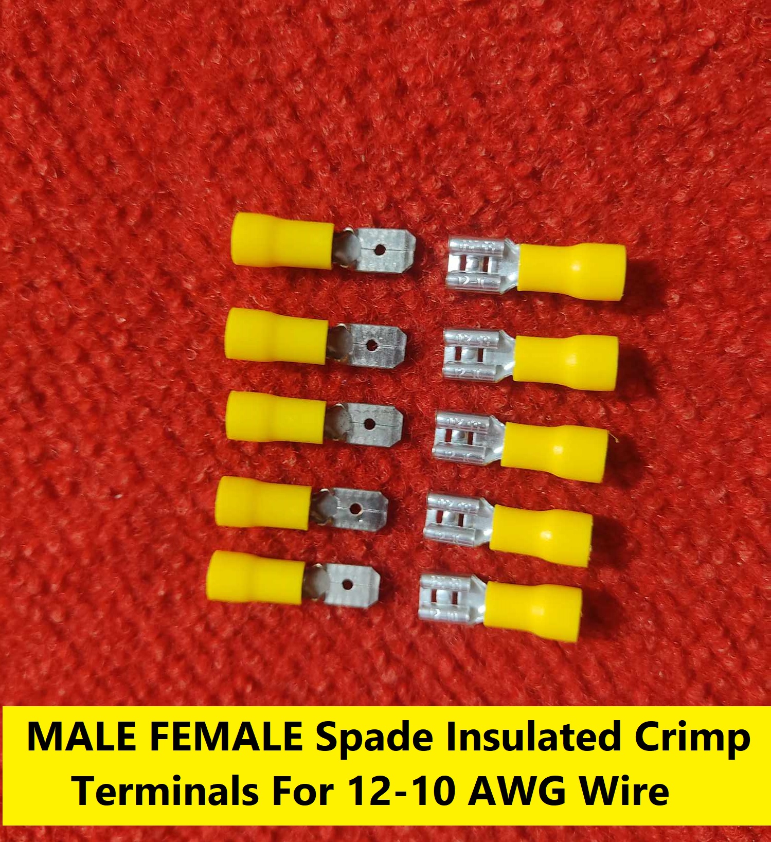 Picture of 5Pair – 12-10 AWG MALE & FEMALE Spade Terminals 55-250 Male Female Cables Connector 6.3mm Quick Disconnects 12-10 AWG Wire Crimp Terminals Nylon Insulated Ring Terminal Lug Manual Crimper