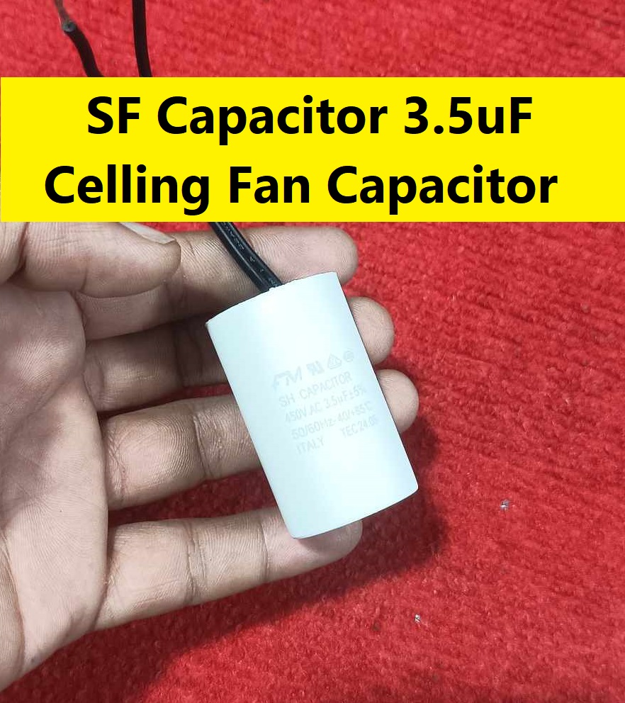 Picture of High Quality SF Capacitor With Cables 3.5uF Celling Fan Capacitor ITALY TECH 3.5uF 50Hz 60Hz 450VAC Capacitor 2 Pin Leads 3.5uF Capacitor 3.5uF Fan Capacitor