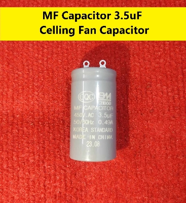 Picture of High Quality MF Capacitor Original 3.5uF Celling Fan Capacitor KOREA Standard 3.5uF 50Hz 60Hz 0.49A 450VAC Capacitor 2 Pin Leads 3.5uF Capacitor 3.5uF Fan Capacitor