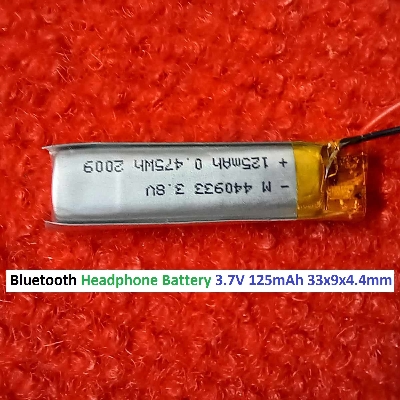 Picture of 125mAh Lipo Battery BLUETOOTH Headphone Battery 3.7V Lipo Battery 125mAh Size 33x9x4.4 mm 3.7V Lithium Battery 3.7V Rechargeable Battery For Headphone Bluetooth