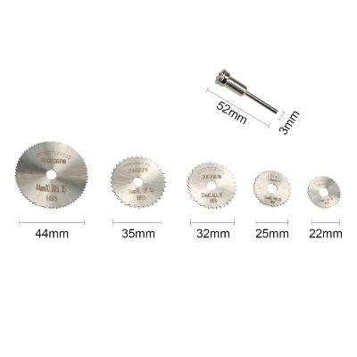Picture of 5Pcs HSS SAW BLADES HSS Cutting Discs Wheel 5Pcs HSS Circular Saw 22mm 25mm 32mm 35mm 44mm Rotary Blade 1Pcs 3.2mm Mandrel For Wood Plastic Cutting Cut Off Tools Sets