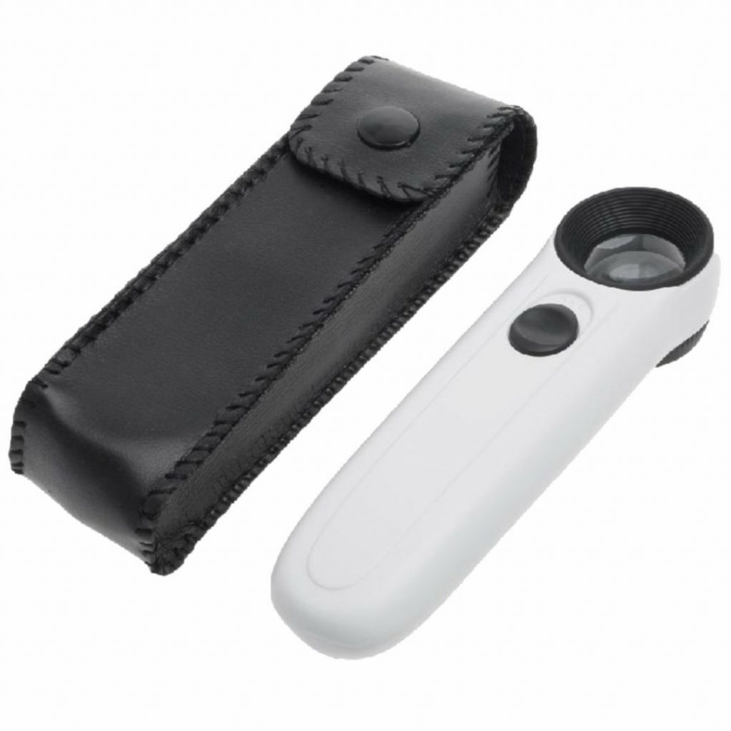 Picture of MG6B-1B Magnifying Glass 21mm Diameter Handheld Magnifier Glass MG6B-1B With 2 LED Flashlight For Jewelry Repair Tools Sets Reading Magnifying Glass