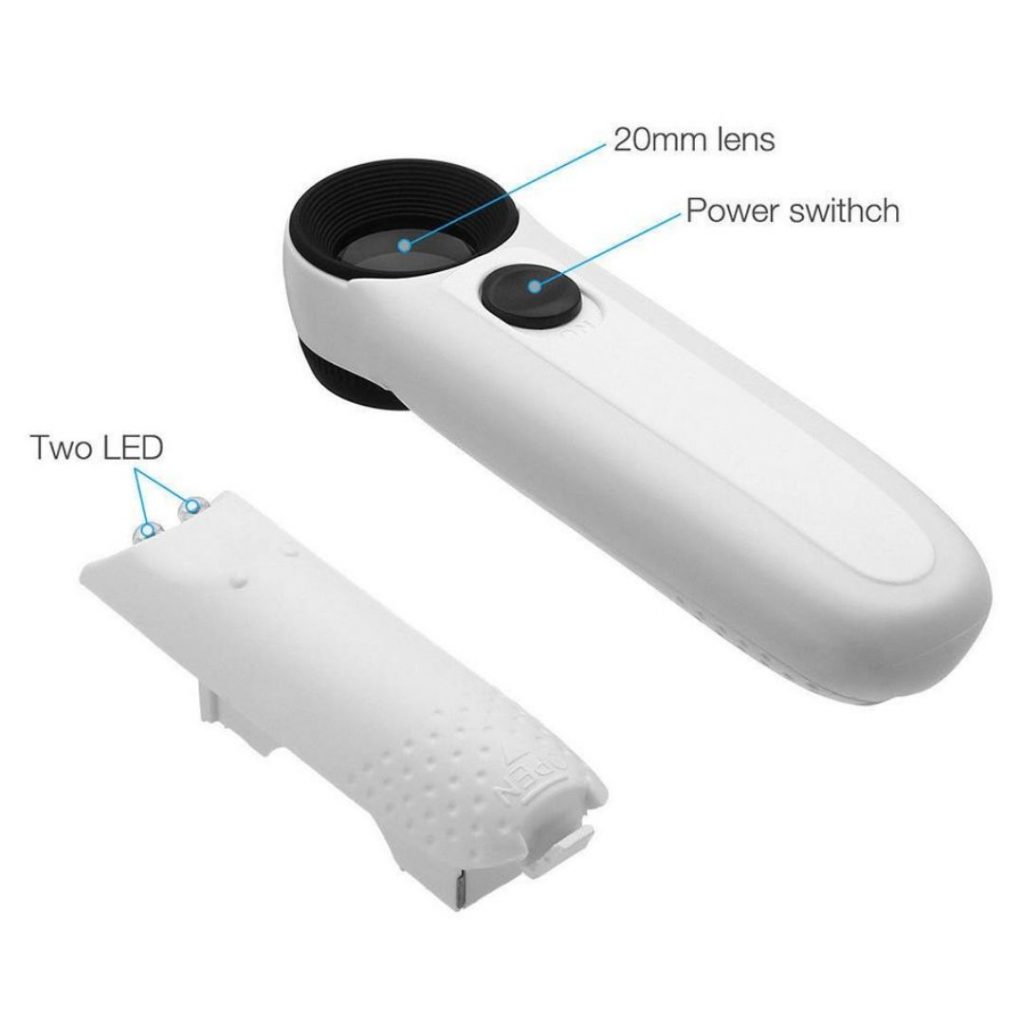 Picture of MG6B-1B Magnifying Glass 21mm Diameter Handheld Magnifier Glass MG6B-1B With 2 LED Flashlight For Jewelry Repair Tools Sets Reading Magnifying Glass