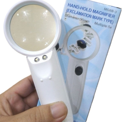 Picture of MG6B-3 5X Magnifying Glass 50mm Diameter Handheld Magnifier Glass MG6B-3 5X Zoom With 2 LED Flashlight For Jewelry Repair Tools Sets Reading Magnifying Glass