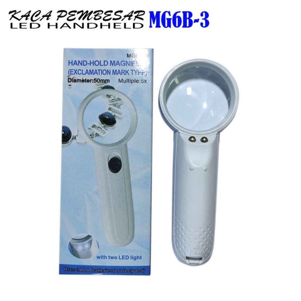 Picture of MG6B-3 5X Magnifying Glass 50mm Diameter Handheld Magnifier Glass MG6B-3 5X Zoom With 2 LED Flashlight For Jewelry Repair Tools Sets Reading Magnifying Glass