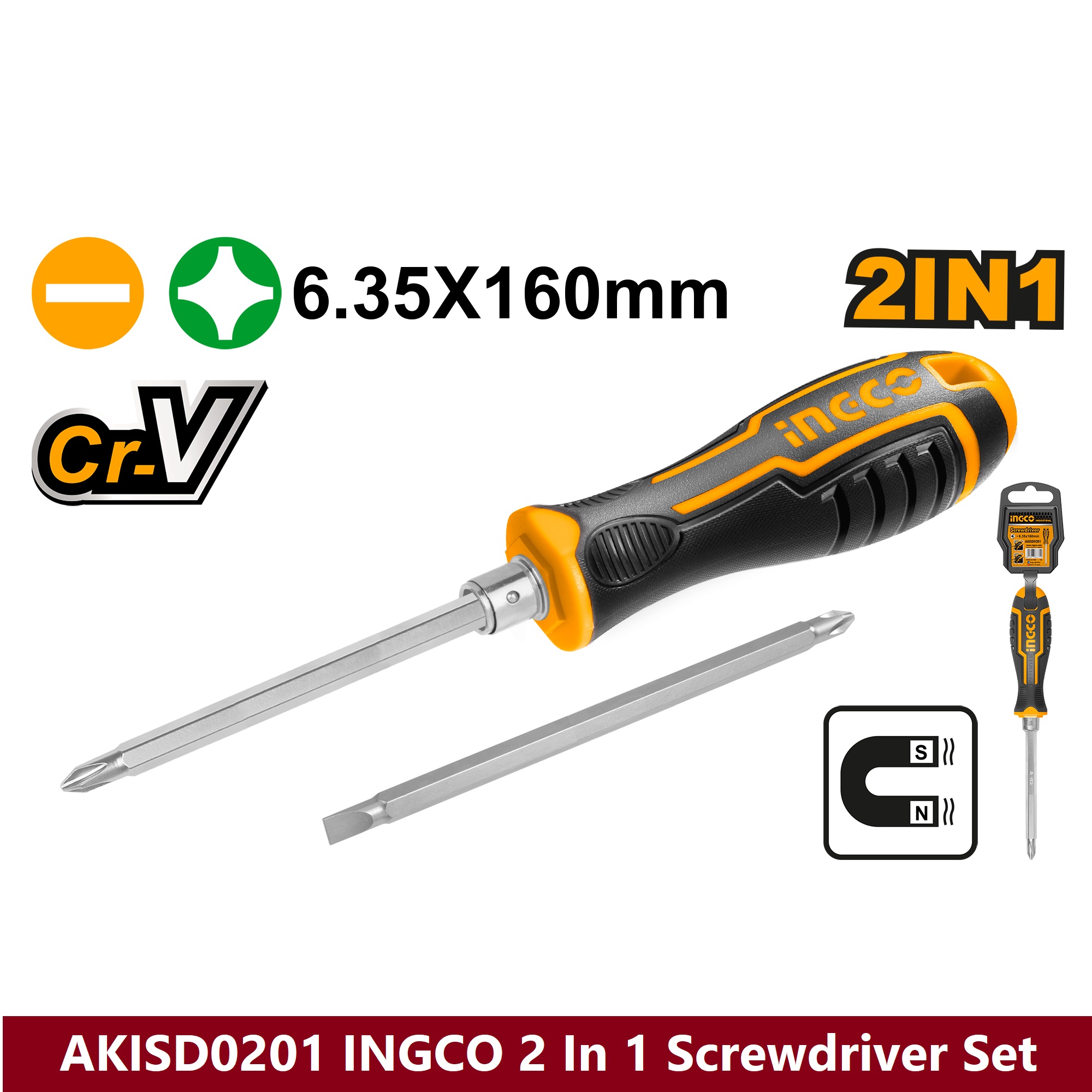 Picture of AKISD0201 ING-CO 2 In 1 Screwdriver Set Tools Sets Standard Star Screwdriver PH2 & Flat Minus SL6 Screwdriver