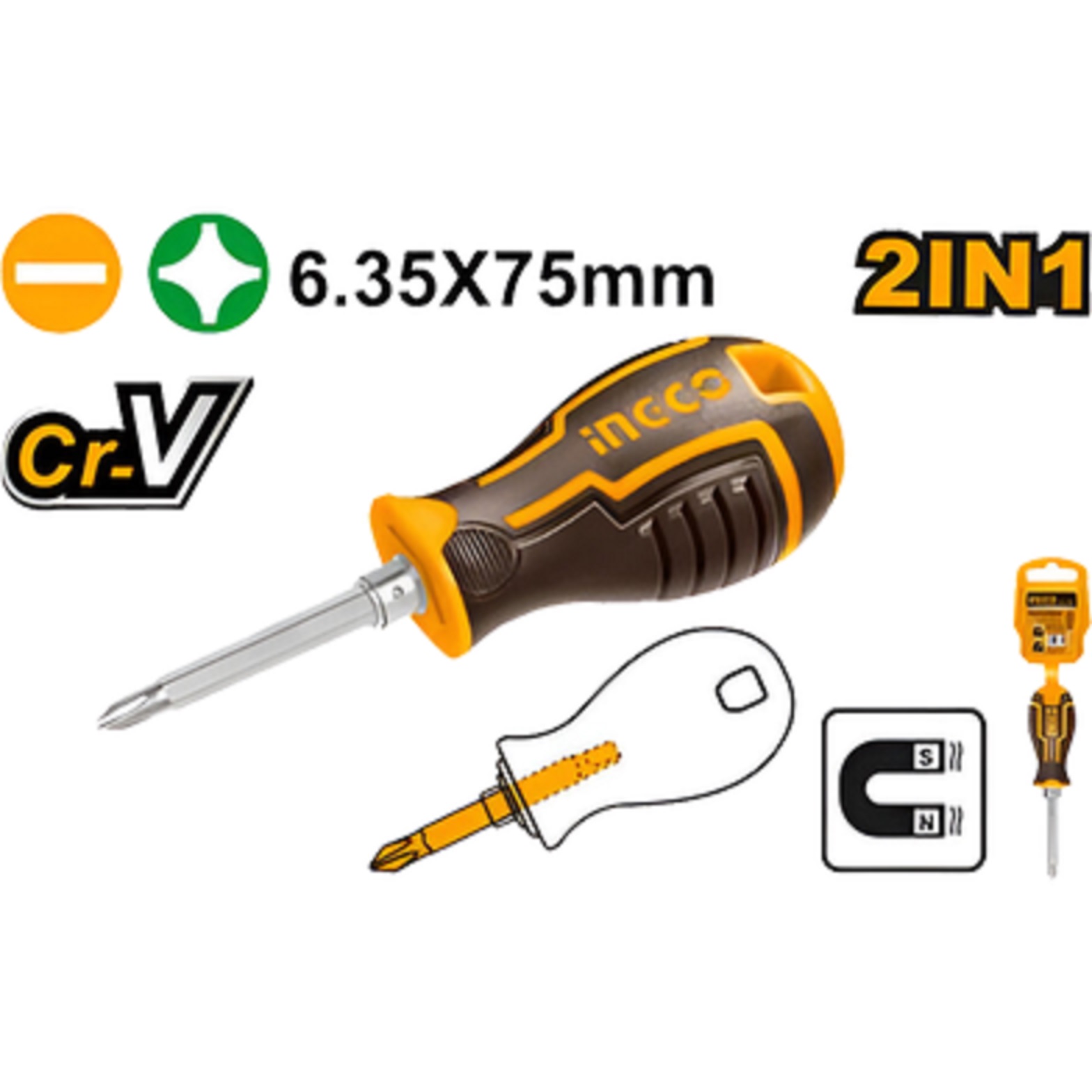 Picture of Mini AKISD0202 ING-CO 2 In 1 Screwdriver Set Tools Sets Standard Star Screwdriver PH2 & Flat Minus SL6 Screwdriver