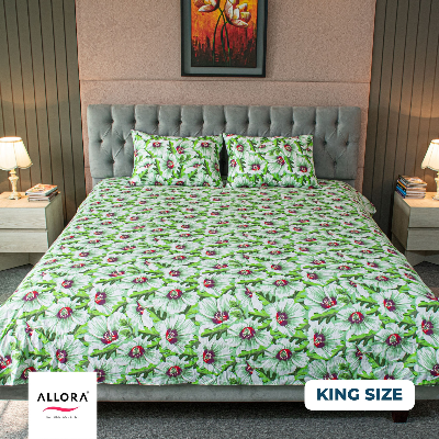 China Rose Print Bed Sheet – Green ALLORA BDonline shop bangladeshothoba.com