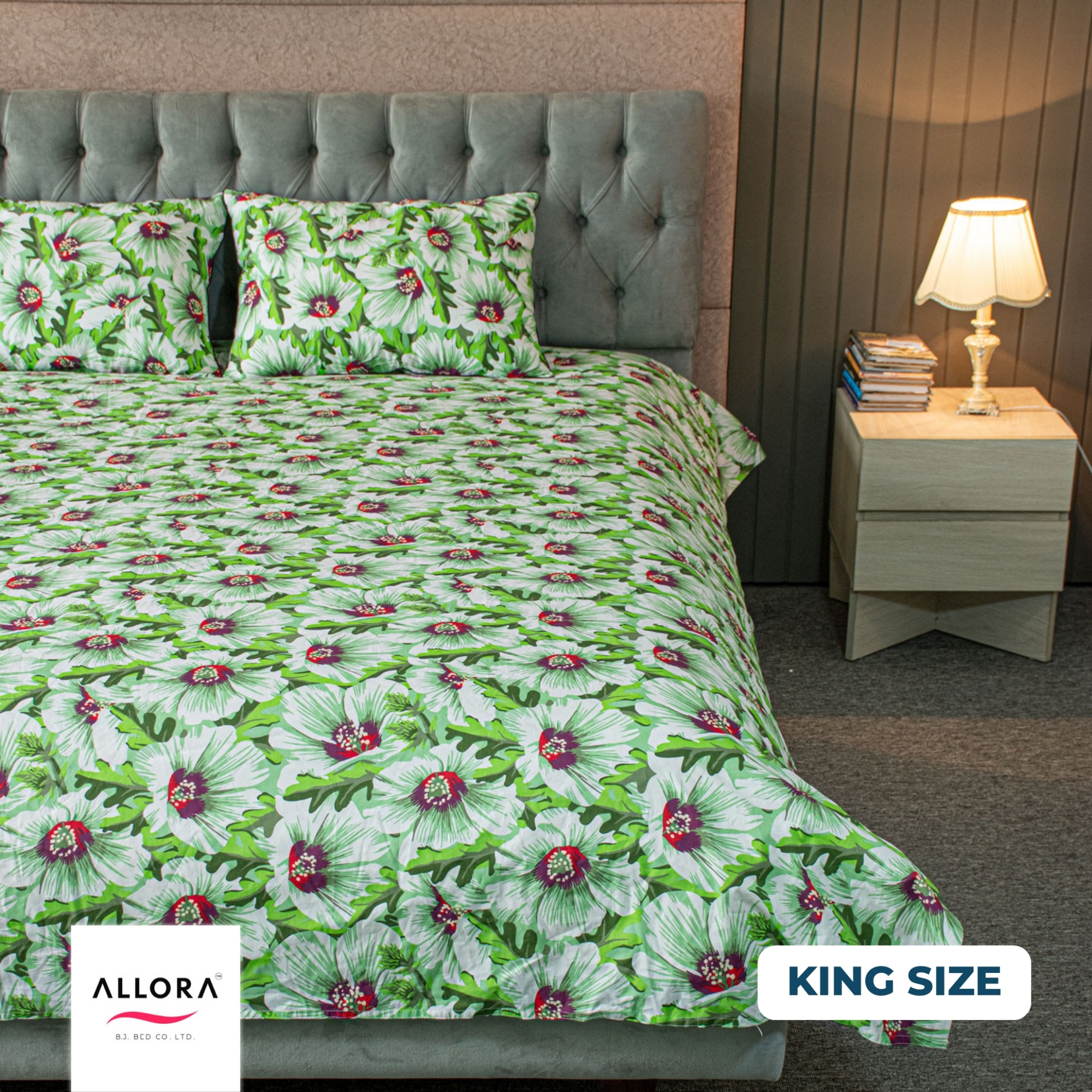 China Rose Print Bed Sheet – Green ALLORA BDonline shop bangladeshothoba.com