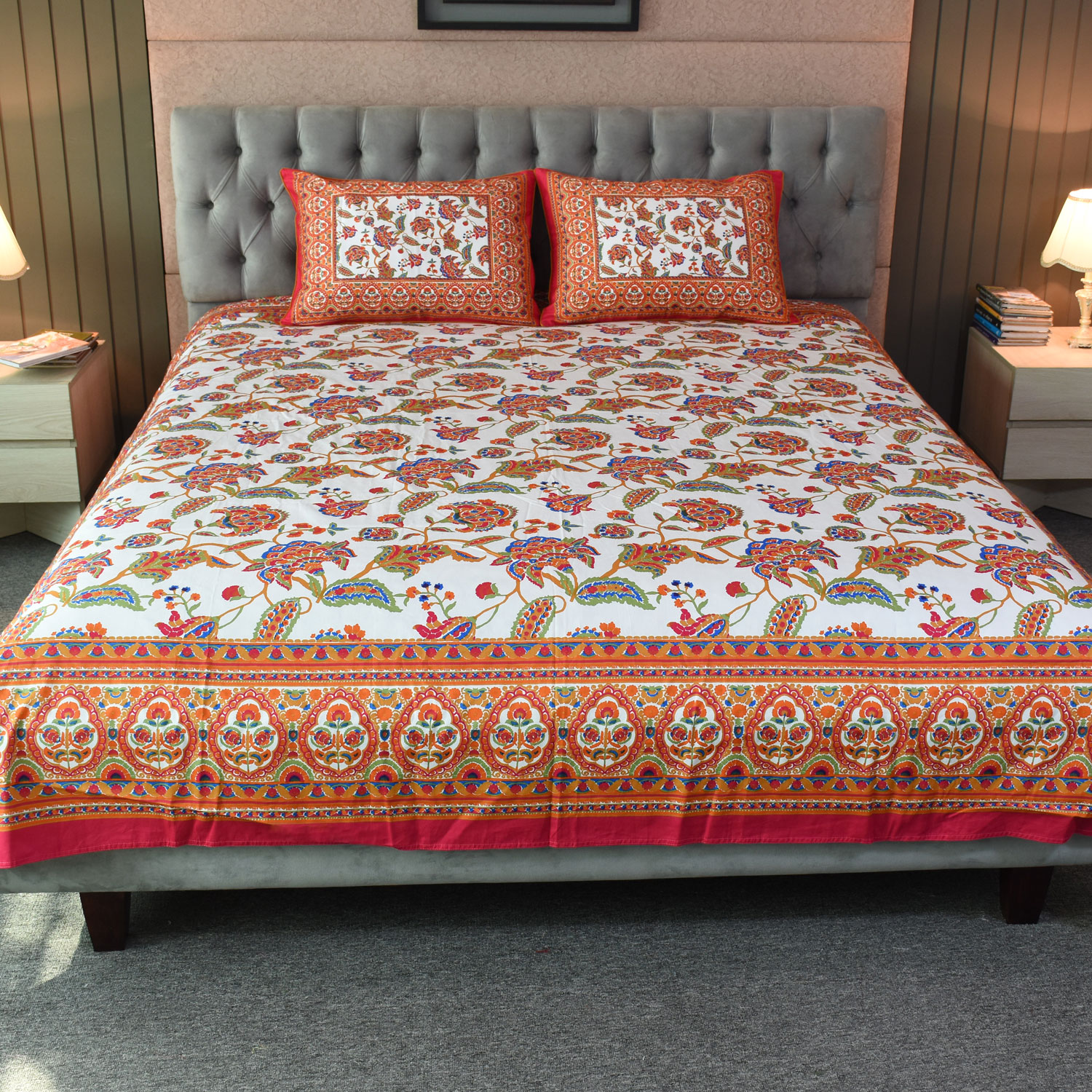 Blossom Dreams Printed Allora Bed Sheet – Persian Red ALLORA BDonline shop bangladeshothoba.com