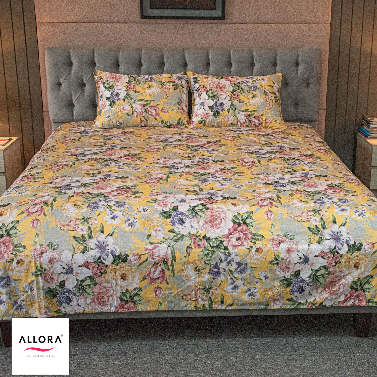 Monsoon Blooms Print Bedsheet – Yellow ALLORA BDonline shop bangladeshothoba.com