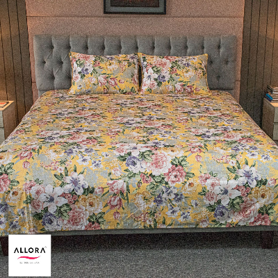 Monsoon Blooms Print Bedsheet – Yellow ALLORA BDonline shop bangladeshothoba.com
