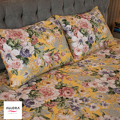 Monsoon Blooms Print Bedsheet – Yellow ALLORA BDonline shop bangladeshothoba.com