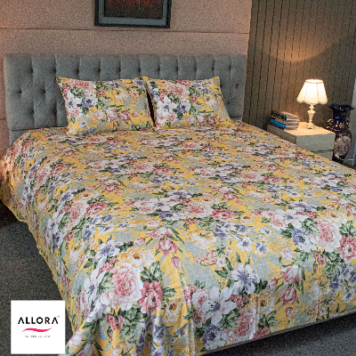 Monsoon Blooms Print Bedsheet – Yellow ALLORA BDonline shop bangladeshothoba.com