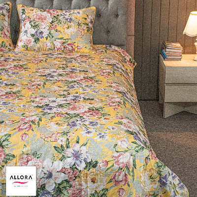 Monsoon Blooms Print Bedsheet – Yellow ALLORA BDonline shop bangladeshothoba.com