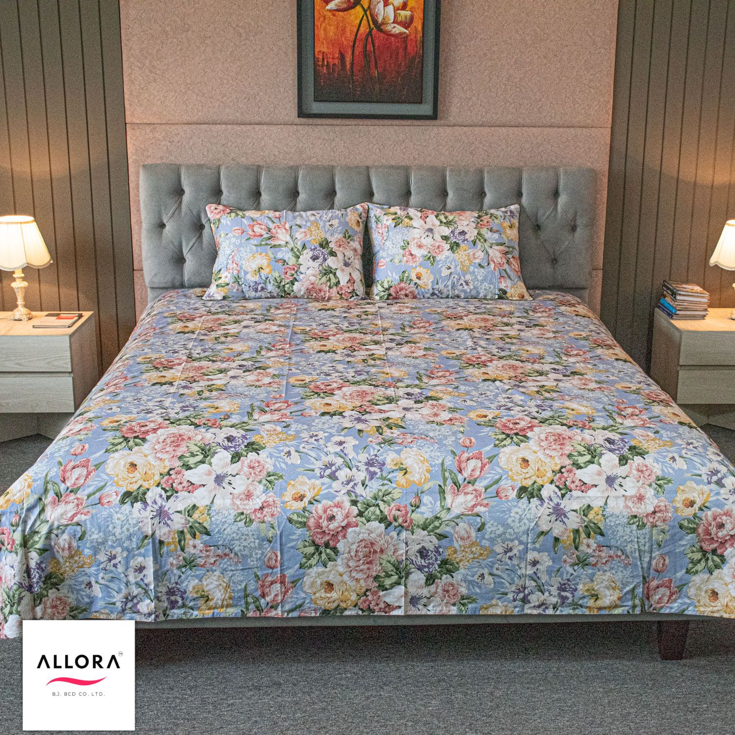 Monsoon Blooms Print Bedsheet- Heather Blue ALLORA BDonline shop bangladeshothoba.com