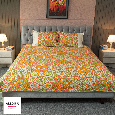 Alpana Print Bedsheet - Orange ALLORA BDonline shop bangladeshothoba.com