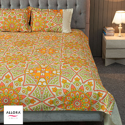 Alpana Print Bedsheet - Orange ALLORA BDonline shop bangladeshothoba.com