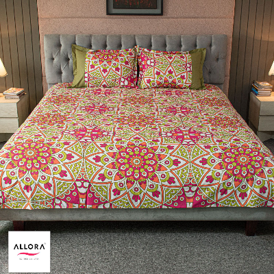 Alpana Print Bedsheet - Magenta ALLORA BDonline shop bangladeshothoba.com
