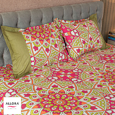 Alpana Print Bedsheet - Magenta ALLORA BDonline shop bangladeshothoba.com