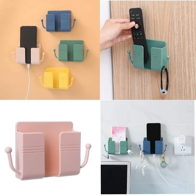 Picture of Mobile Phone Charging Hanging Holder Multifunction Wall Mounted Plug Bracket Remote Control Mounted Storage Box