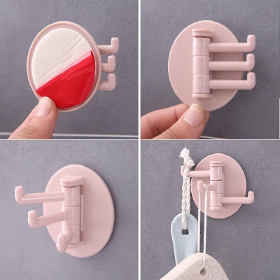 Picture of Adhesive Wall Hook Seamless Paste 3 Branch Rotation Hook Kitchen Bathroom Desk Hook Nordic Style ( 2 pcs)
