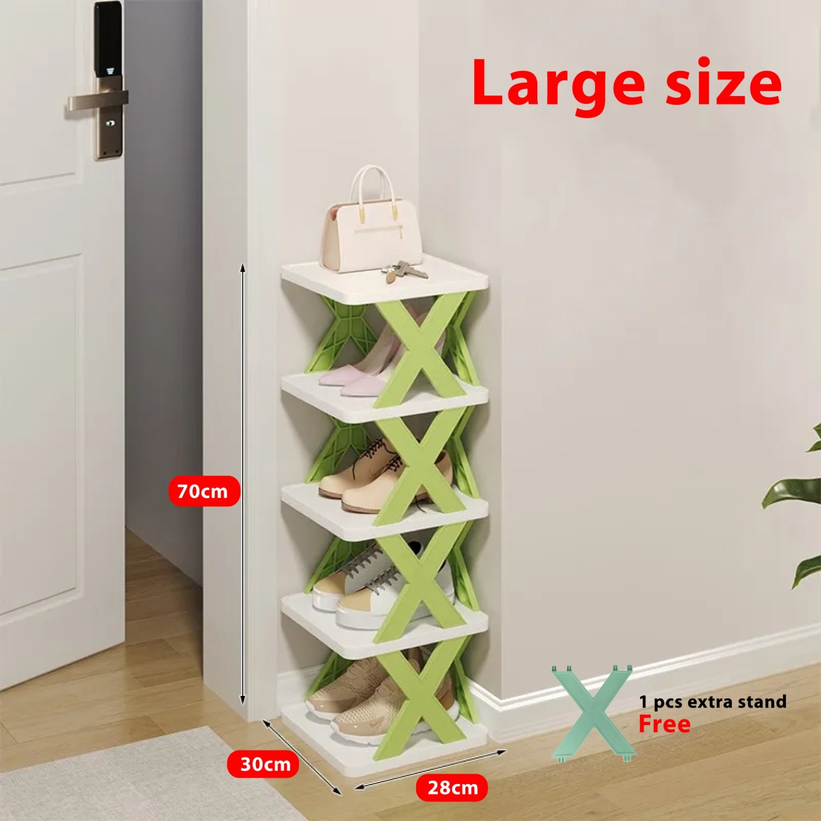 Picture of New 5 Layer Foldable Shoe Rack, Vertical Shoe Tower, Narrow Corner Shoe Rack, Shoe Shelf, DIY Free Standing Shoes Storage Organizer for Small Entryway, Closet, Hallway, Living Room, Bedroom (30x28x17.5cm 5 layers)